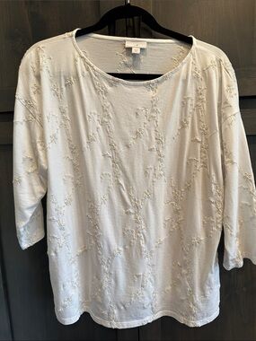 J. Jill White Embroidered 3/4 Sleeve Tee M-L